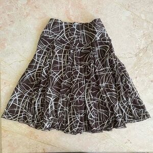 Chico's printed brown and white silk midi skirt